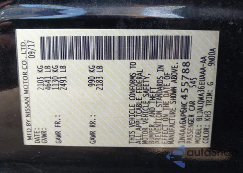 2017 Nissan Maxima 3.5 S z USA, uszkodzony, nr VIN 1N4AA6AP6HC455788